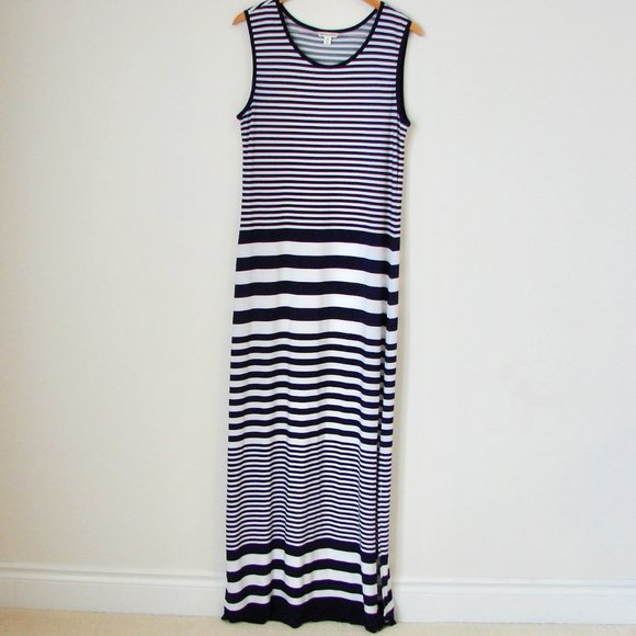 Maxi Dress Nautical Cruise Blue White Stripe Tall Sleeveless by Spanner Medium - Picture 1 of 16